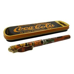 Advertising Coca-Cola Brand Ballpoint Logo Pen In Tin Case 1995 Vintage